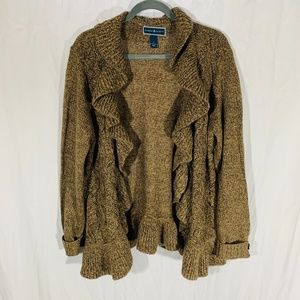 Karen Scott Brown Ruffle Sweater Cardigan